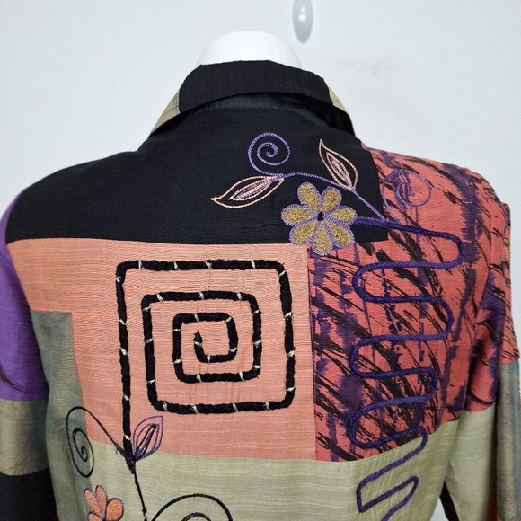 Alex Kim Multicolor Embroidered Floral Patchwork Bohemian Art to Wear Jacket- M - Picture 10 of 13